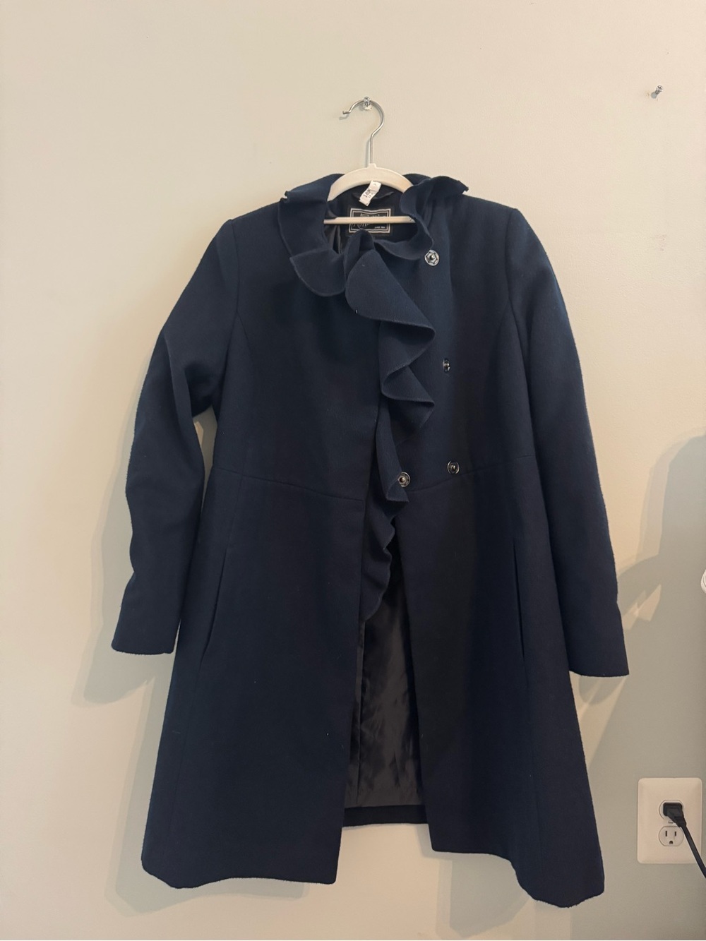 Rothschild Navy Ruffle-Front Trench Coat